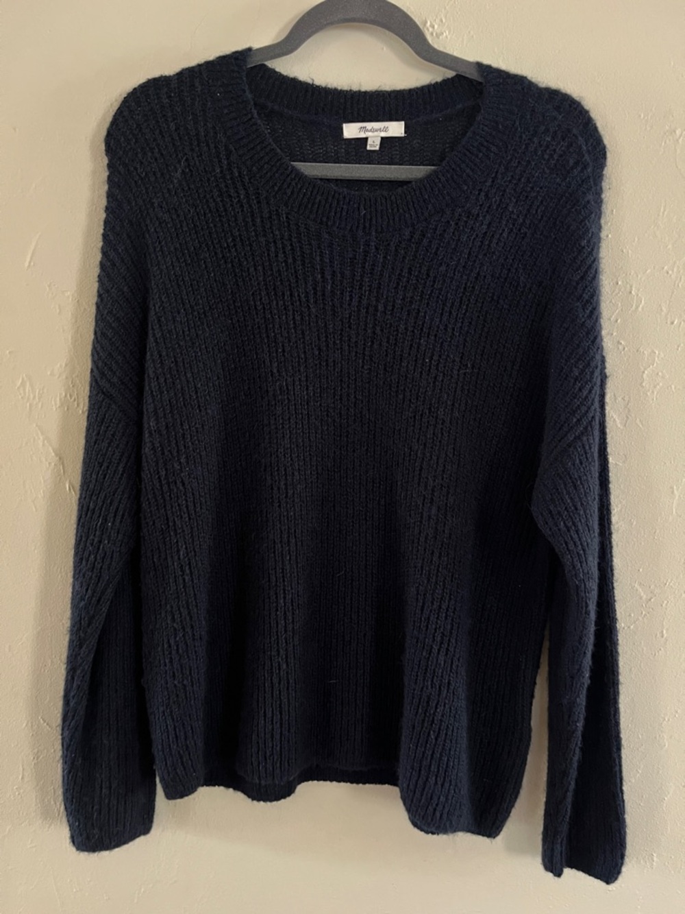 Madewell Dark Navy Textured Crewneck Sweater Alpaca Wool Blend Size Large